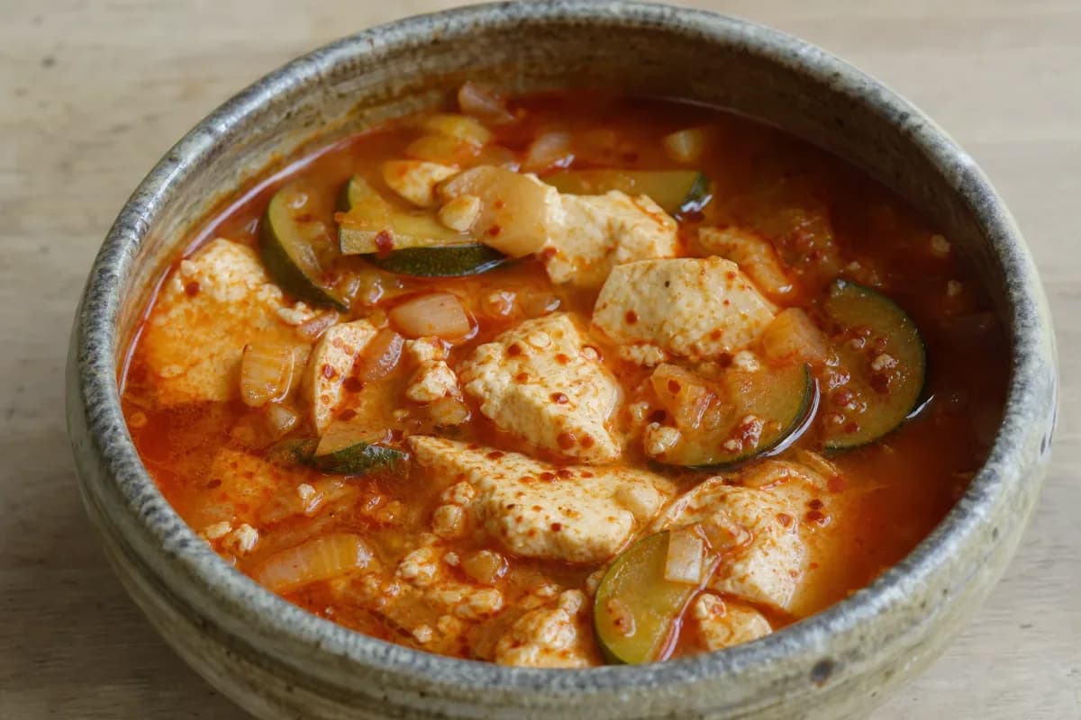 Korean Soft Tofu Stew (Sundubu Jjigae) with Spicy Broth