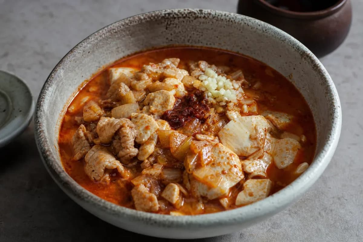 Korean Sundubu Jjigae with Soft Tofu and Spicy Broth