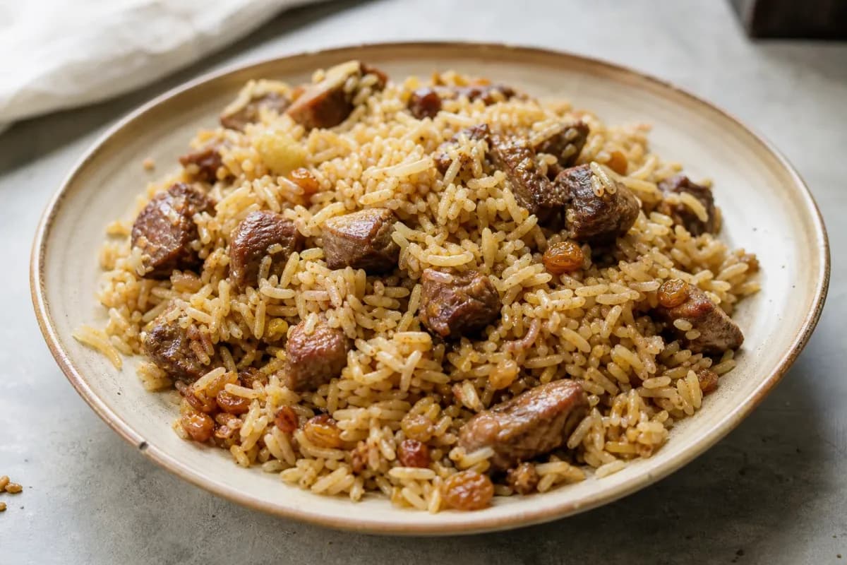 Libyan Rice with Lamb, Raisins and Warm Spices for Dinner