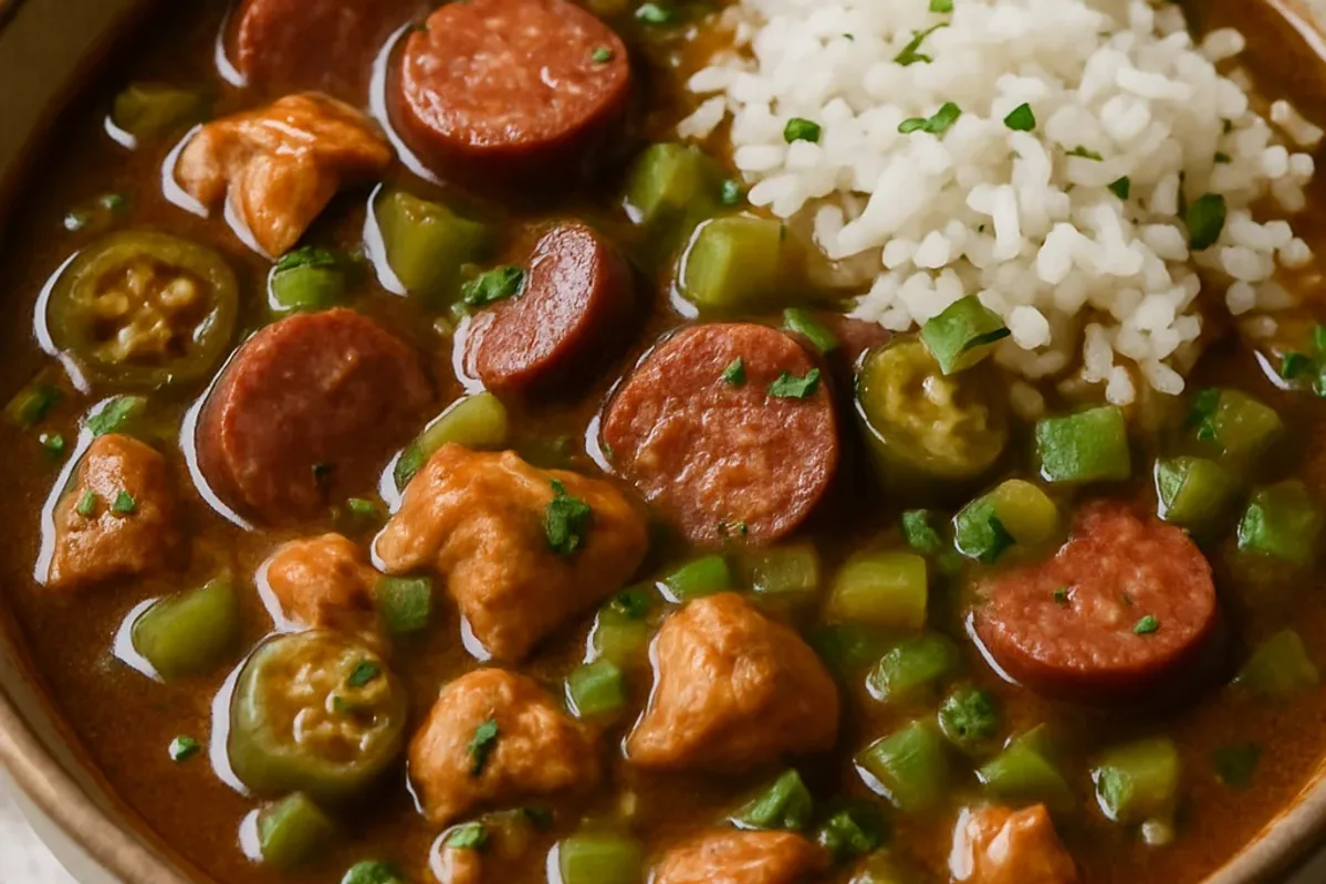 Louisiana Chicken and Sausage Gumbo with Okra and Rice