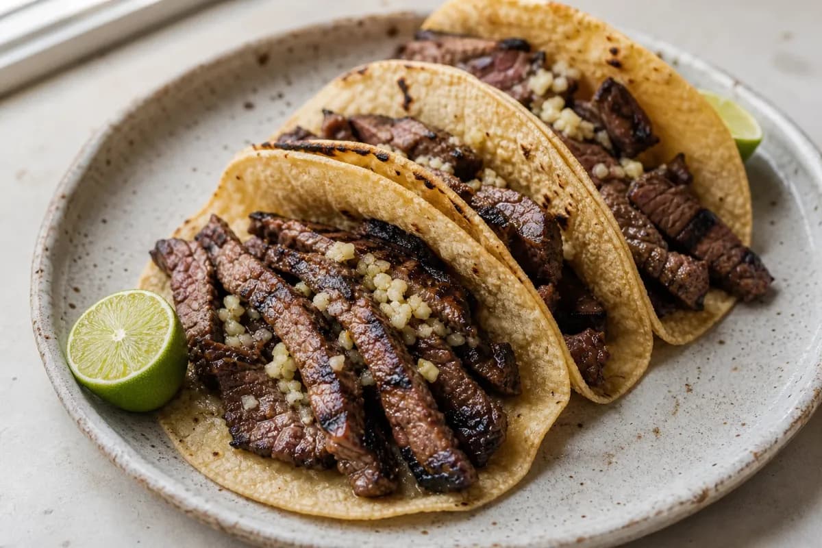 Mexican Carne Asada Tacos with Lime and Cilantro