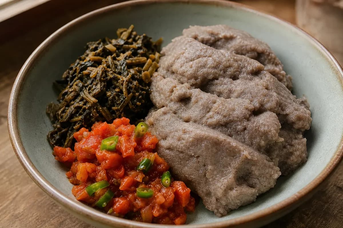 Nepalese Dhido with Gundruk and Spicy Tomato Achar