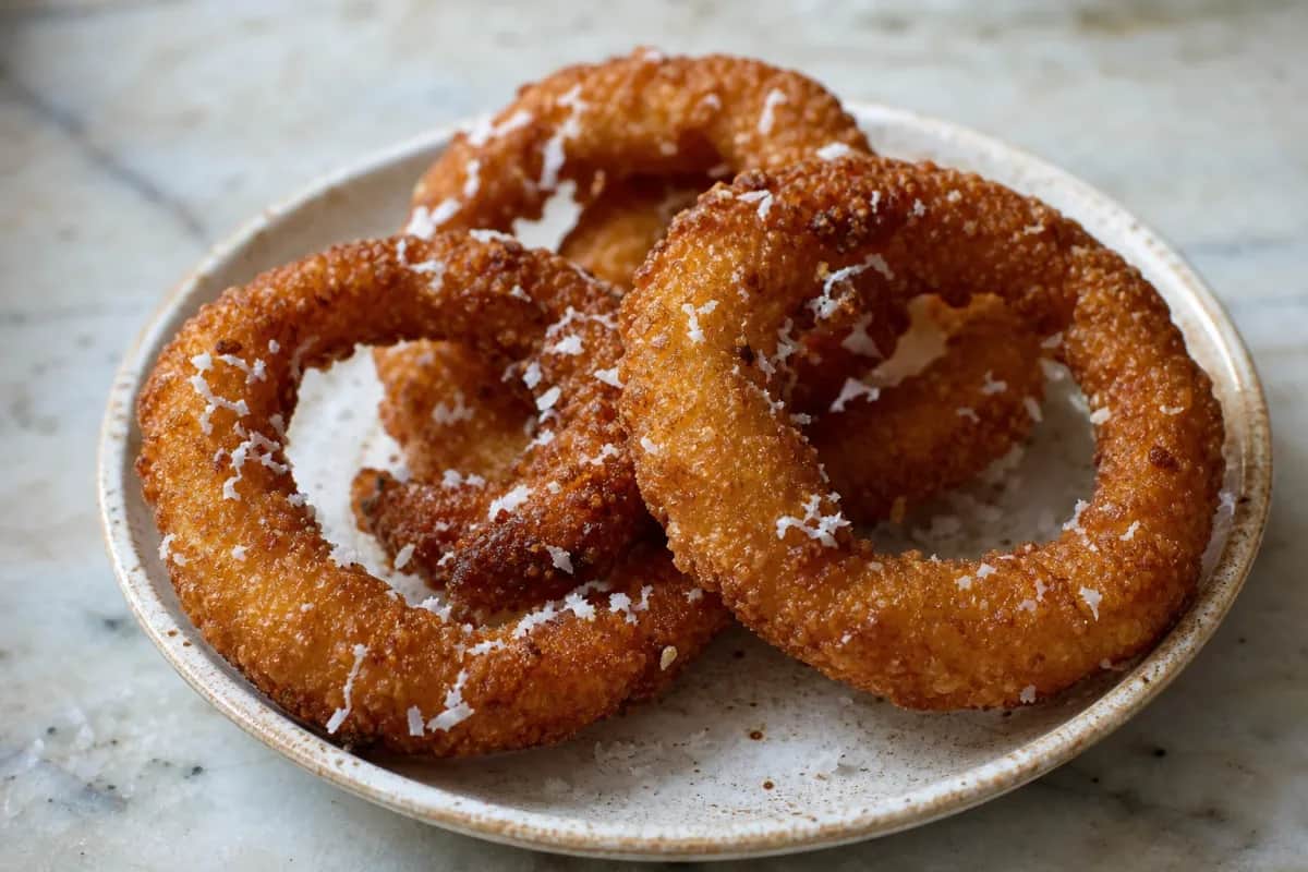 Crispy golden sel roti garnished with coconut flakes, served on a plate.