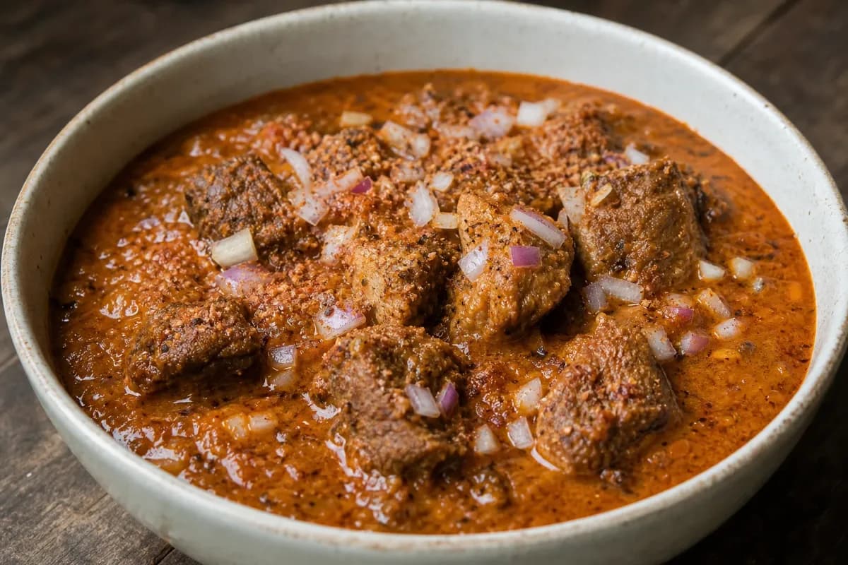 Nigerian Banga Soup with Palm Fruit, Beef and Traditional Spices