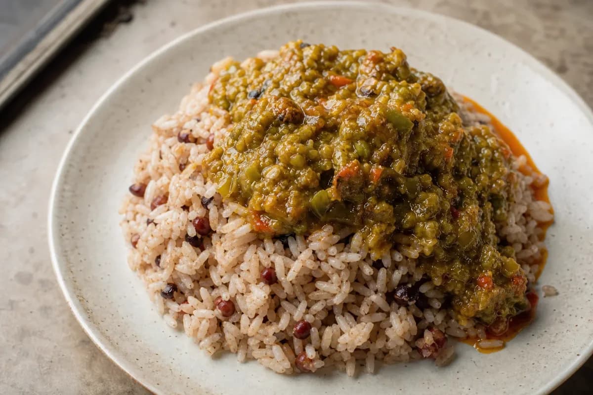 Nigerian Ofada Rice with Rich Ayamase Pepper Sauce