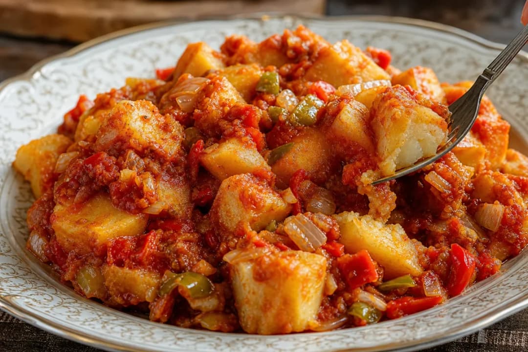 Nigerian Yam Porridge with Spicy Tomatoes and Peppers