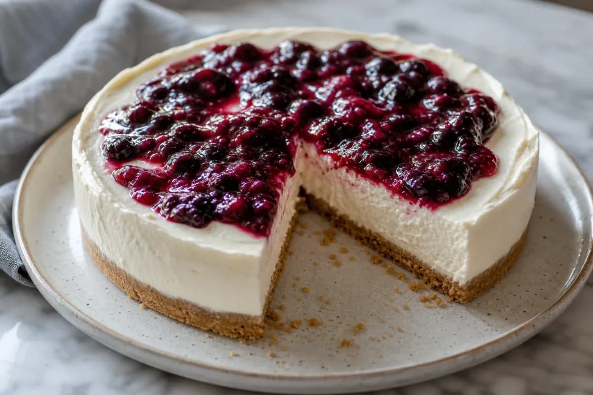 No-Bake Cheesecake with Graham Cracker Crust and Berry Topping