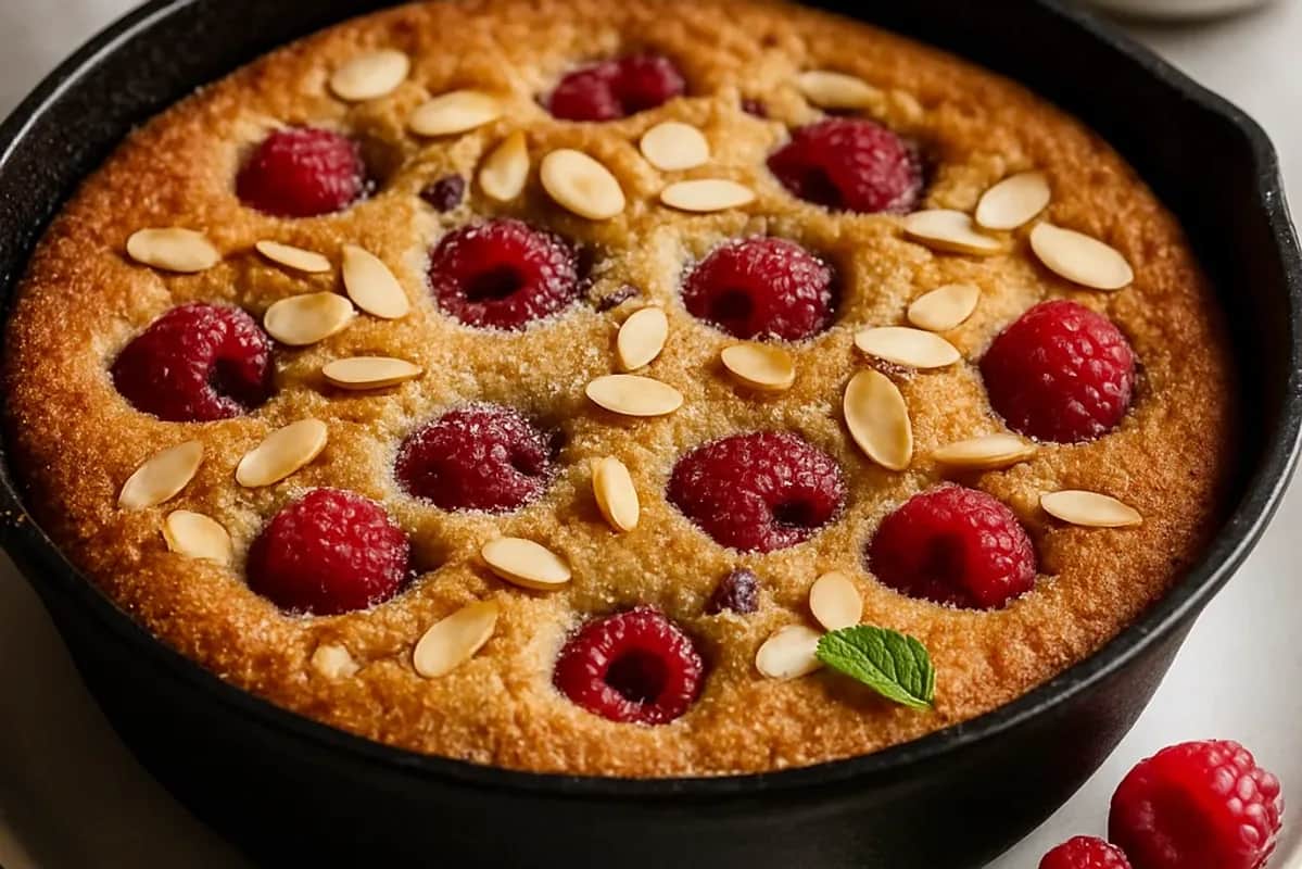 Nutty Raspberry Brown Butter Skillet Cake — dessert recipe, beautifully plated and ready to serve