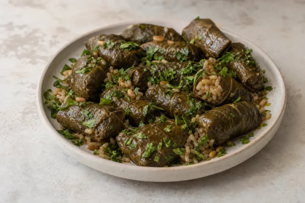 Palestinian Stuffed Grape Leaves with Rice and Herbs