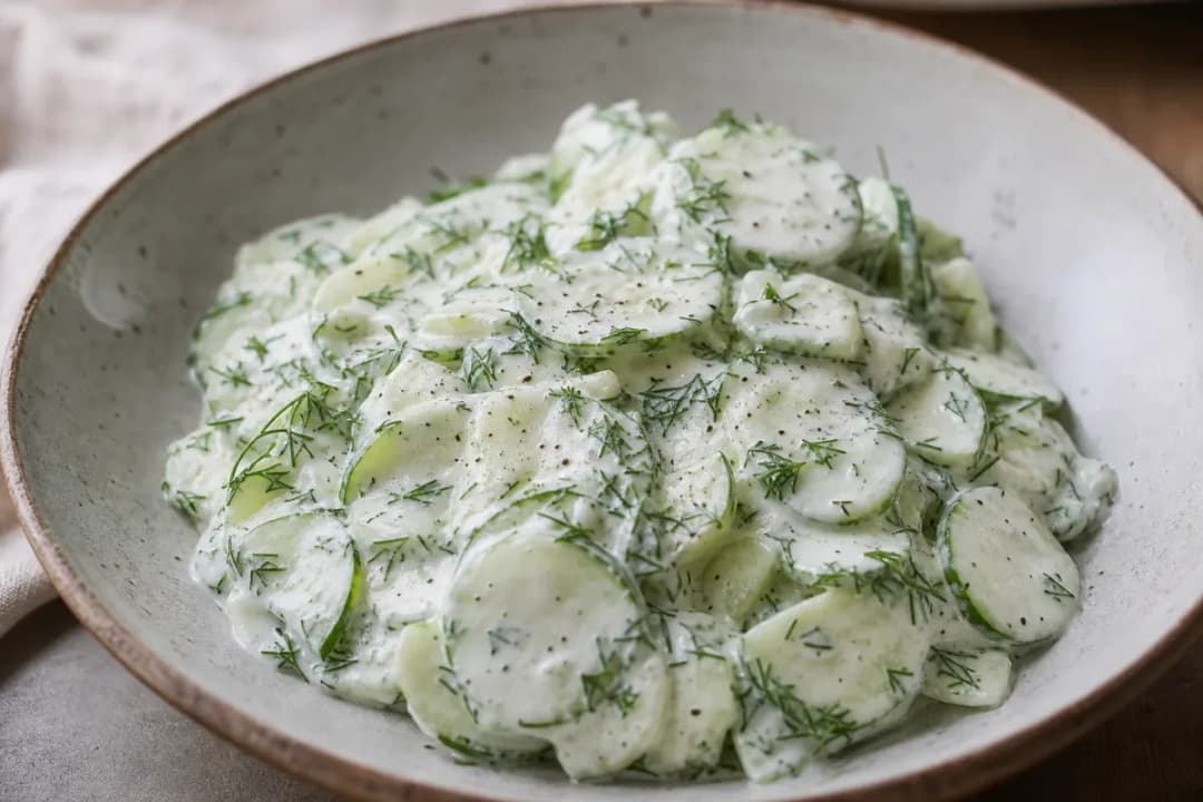 Polish Mizeria with Fresh Cucumbers, Sour Cream, and Dill