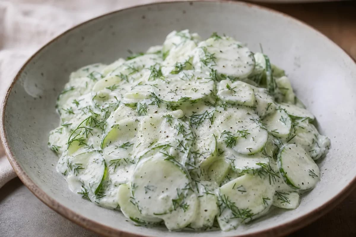 Polish Mizeria with Fresh Cucumbers, Sour Cream, and Dill