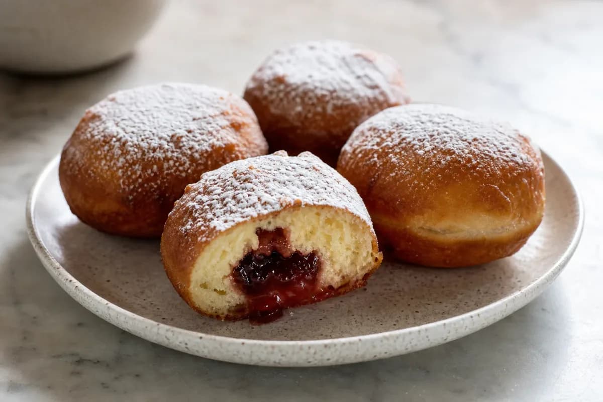 Polish Pączki with Jam Filling and Powdered Sugar