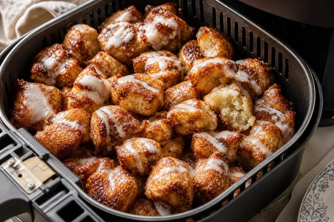 Quick Air Fryer Cinnamon Roll Bites with Vanilla Glaze