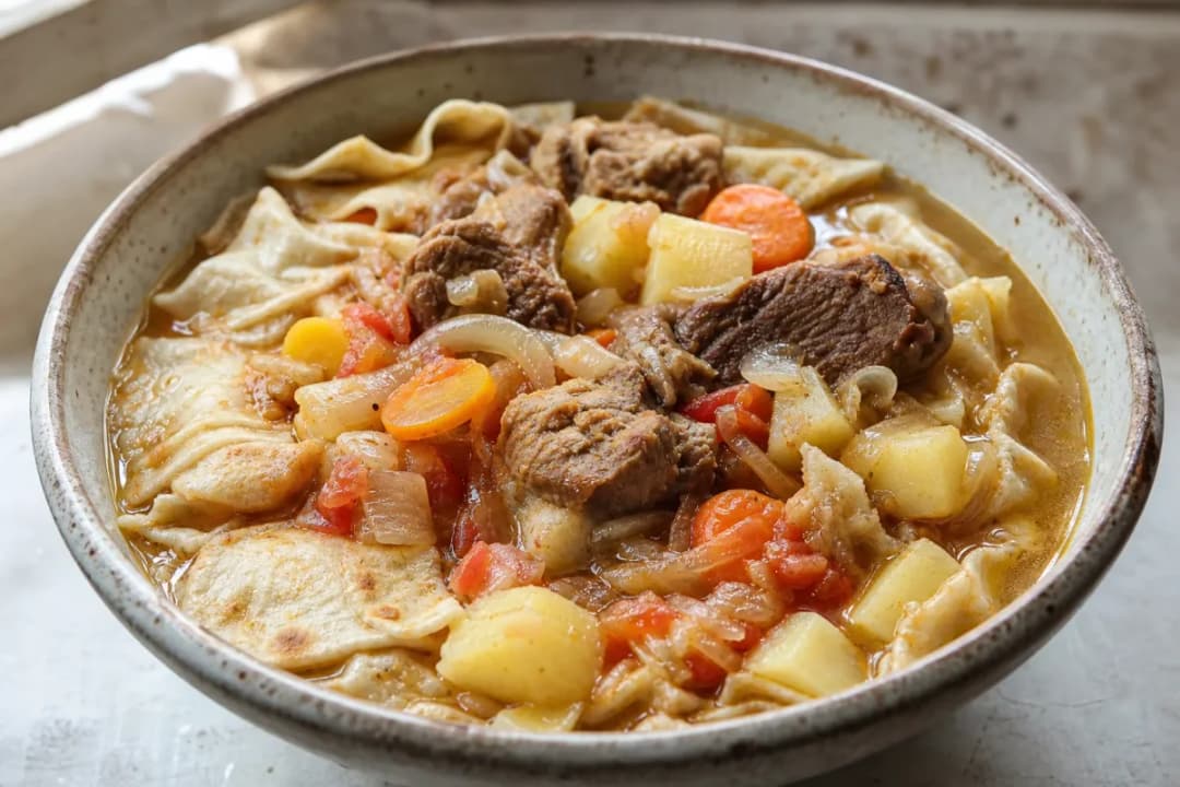 Saudi Thareed with Lamb, Vegetables and Flatbread