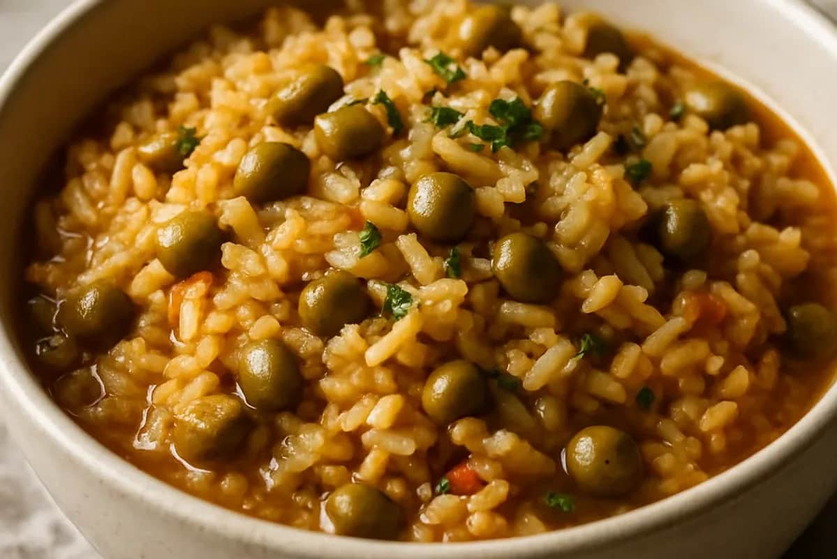 Savory Arroz con Gandules Stovetop Recipe — vegetarian recipe, beautifully plated and ready to serve