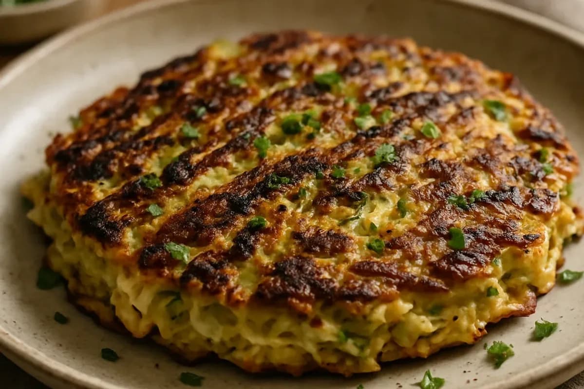 Savory Cabbage Okonomiyaki Cooking Method — vegetarian recipe, beautifully plated and ready to serve