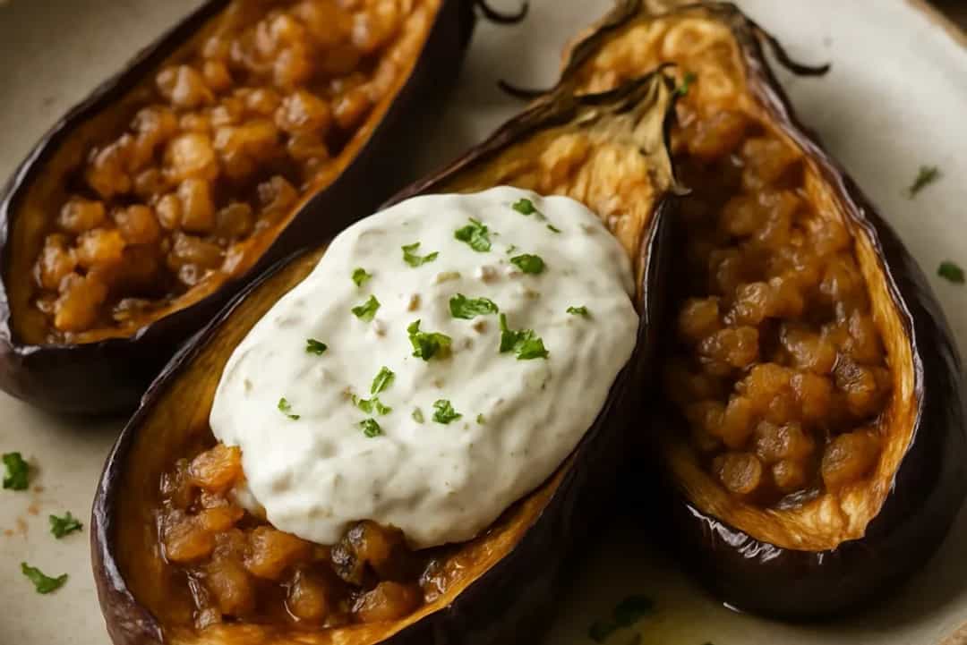 Savory Eggplant Baked with Garlic Yogurt — dinner recipe, beautifully plated and ready to serve