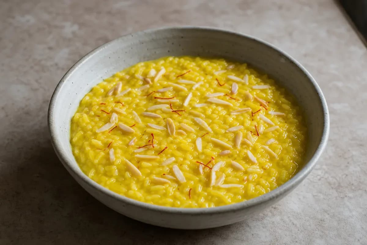 Sholeh Zard – Iranian Saffron Rice Pudding with Almonds