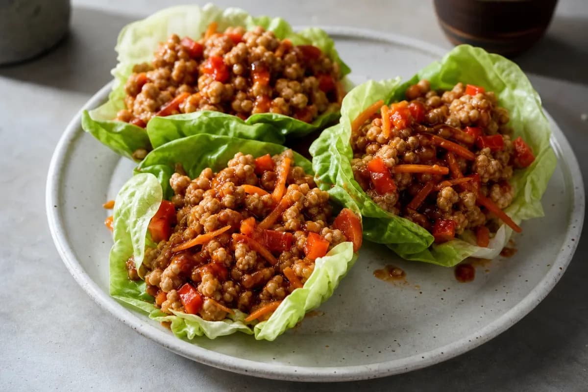 Sriracha Honey Chicken Lettuce Wraps with Crunchy Vegetables