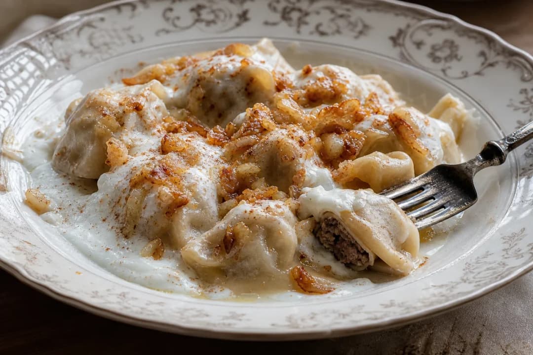 Traditional Syrian Shish Barak with Garlic Yogurt Sauce