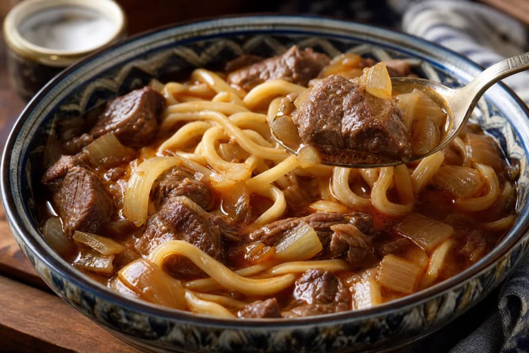 Uzbek Lagman with Hand-Pulled Noodles and Savory Beef Stew