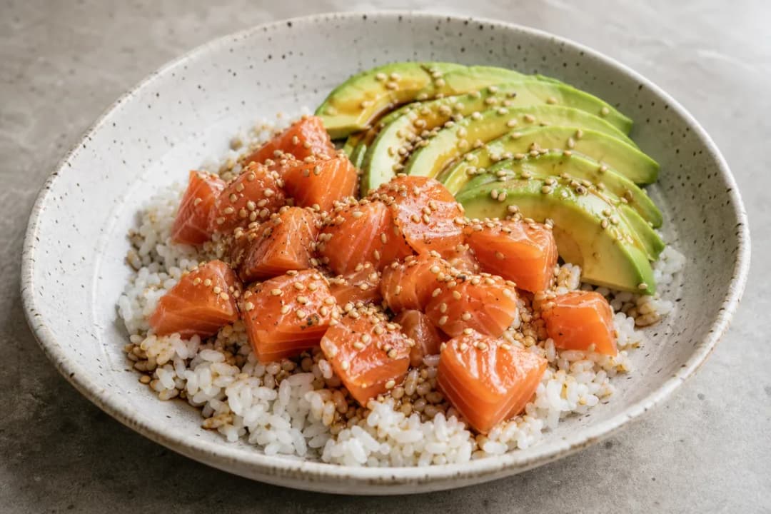 Viral Salmon Rice Bowl with Avocado and Soy Sauce Drizzle